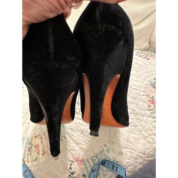 VINTAGE ANNE KLEIN BLACK VELVET & RHINESTONE CRYSTAL DRESSY CAP TOE PUMPS 7.5N - Picture 6 of 10